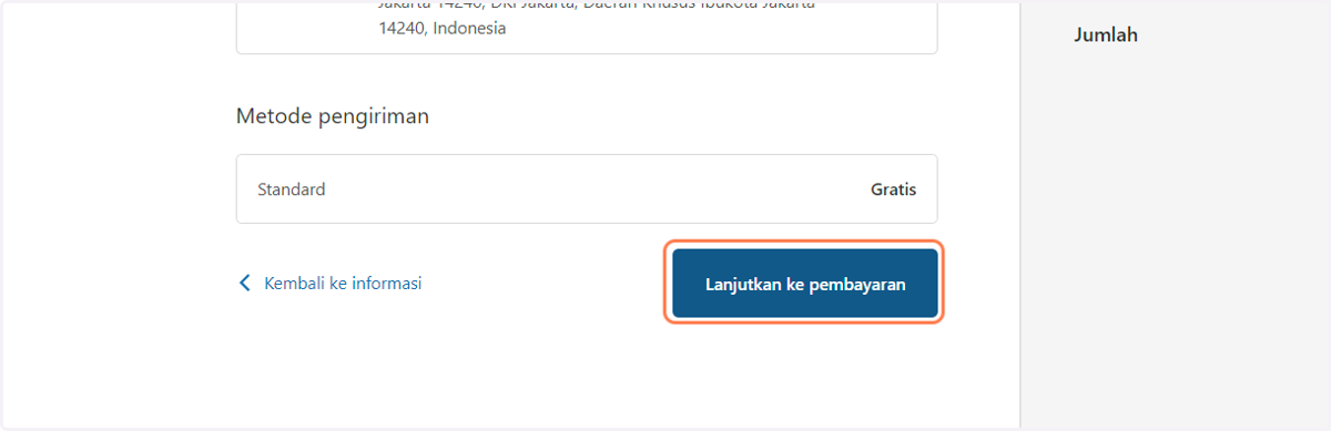 Jika alamat sudah benar, klik "Lanjutkan ke Pembayaran".