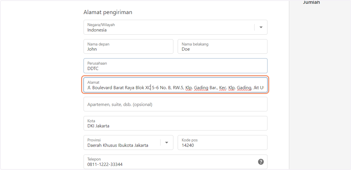 Ketik alamat lengkap tujuan pengiriman buku yang dibeli.