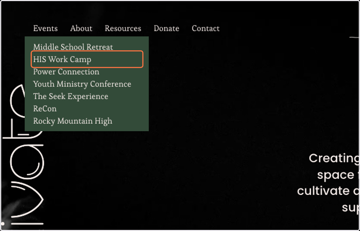 Click on HIS Work Camp