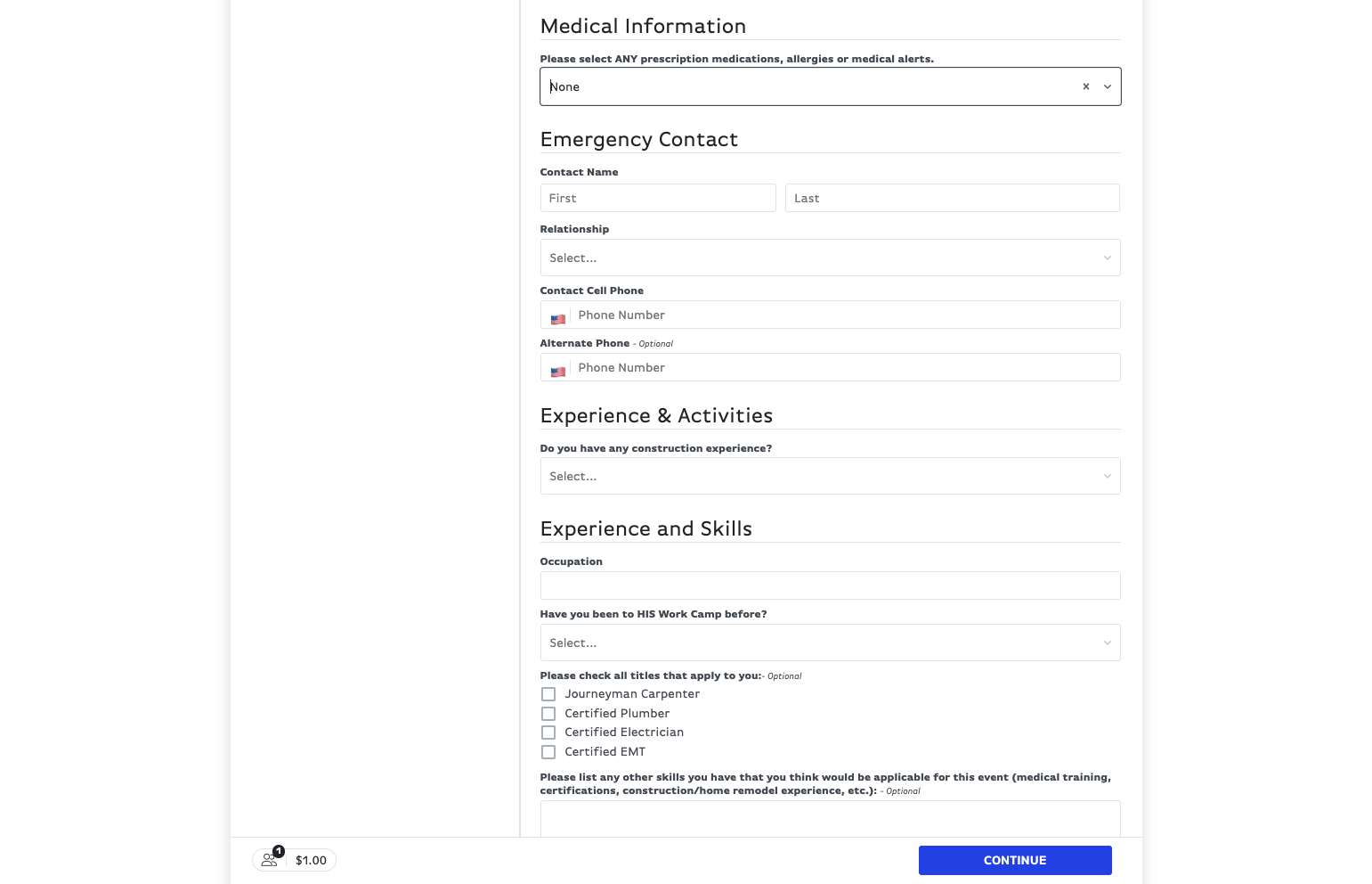 Fill out Emergency Contact information