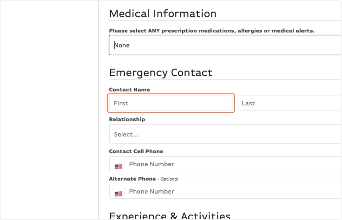 Fill out Emergency Contact information