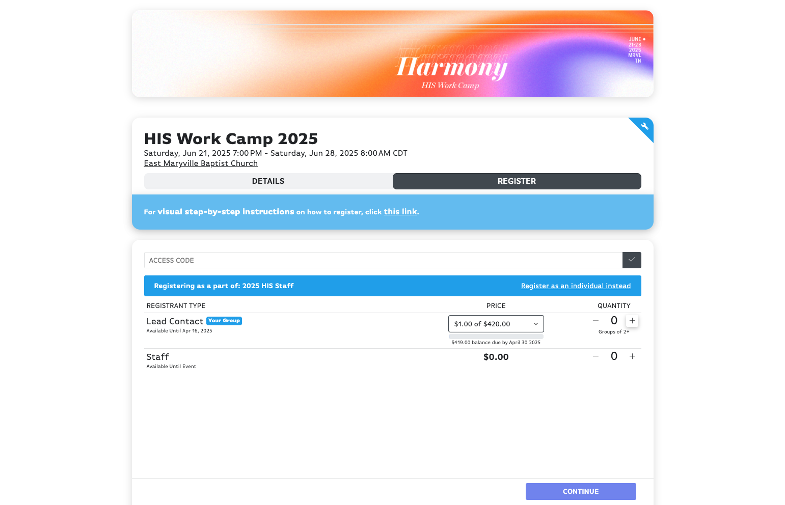 Click on Increment Amount for however many people you are registering.