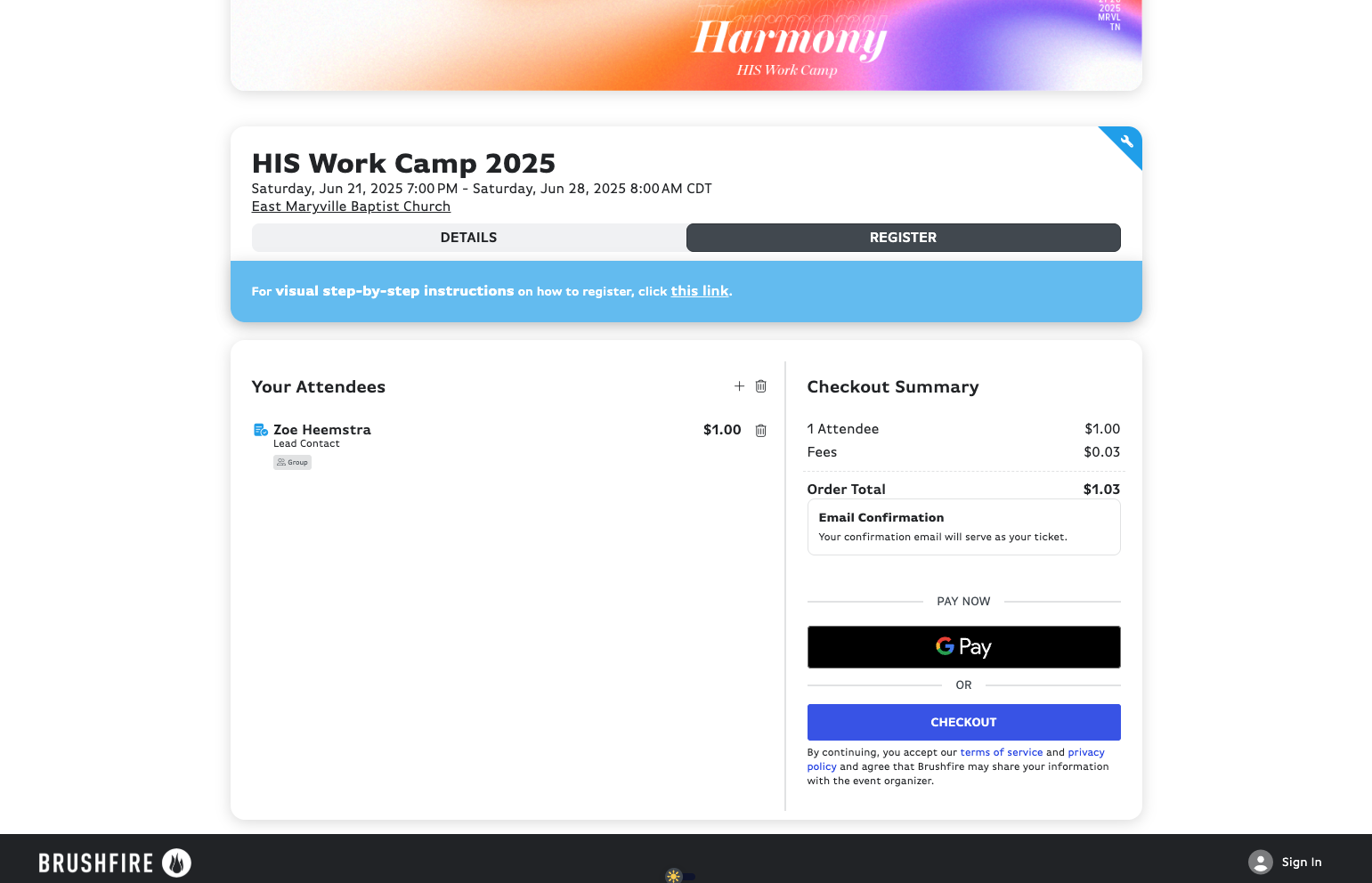 Verify registrants & click on CHECKOUT