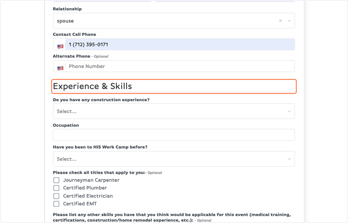 Fill out the Experience & Skills section to the best of your knowledge