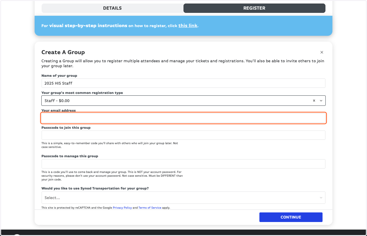 Type in your email address