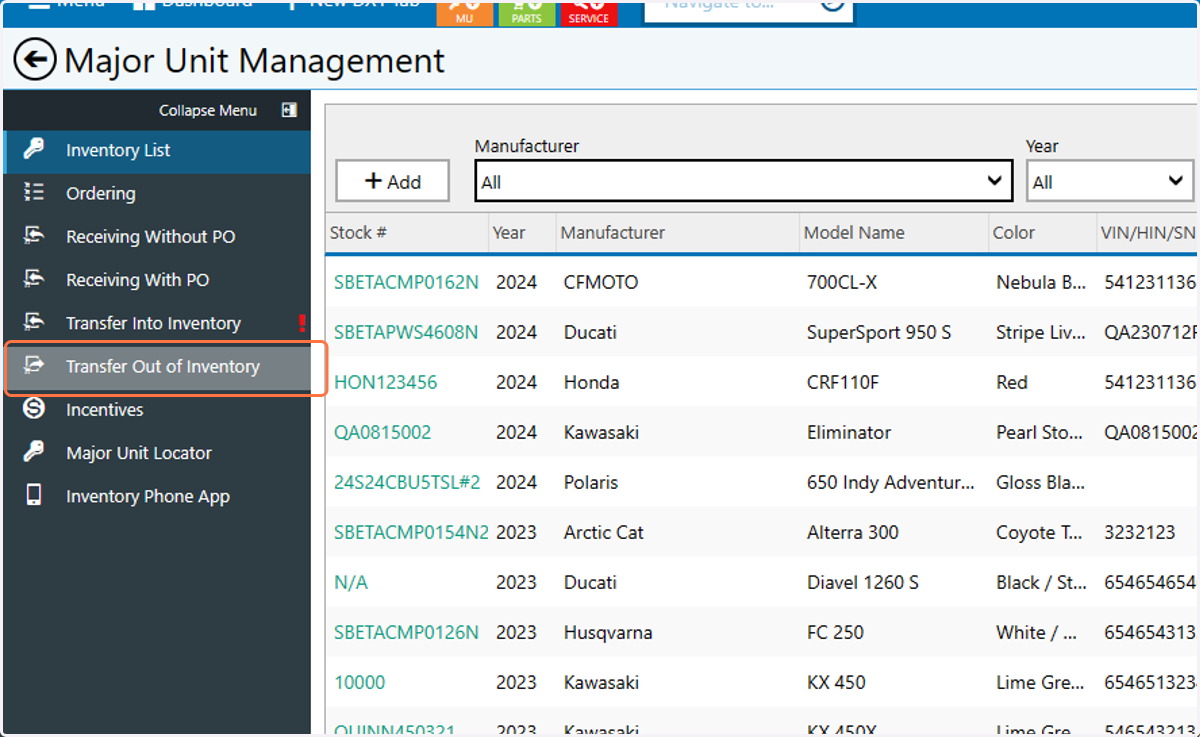 Click on Transfer Out of Inventory