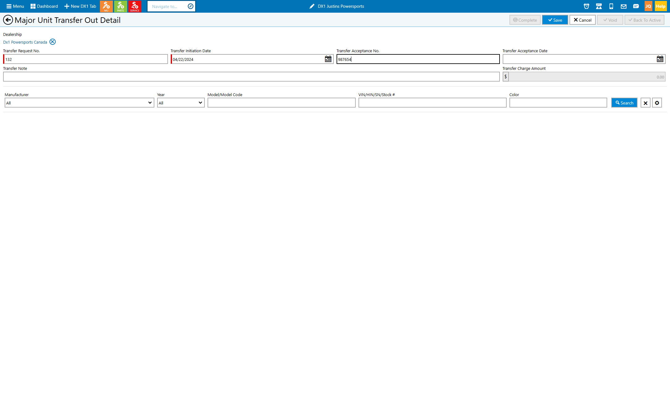 Type the transfer acceptance number