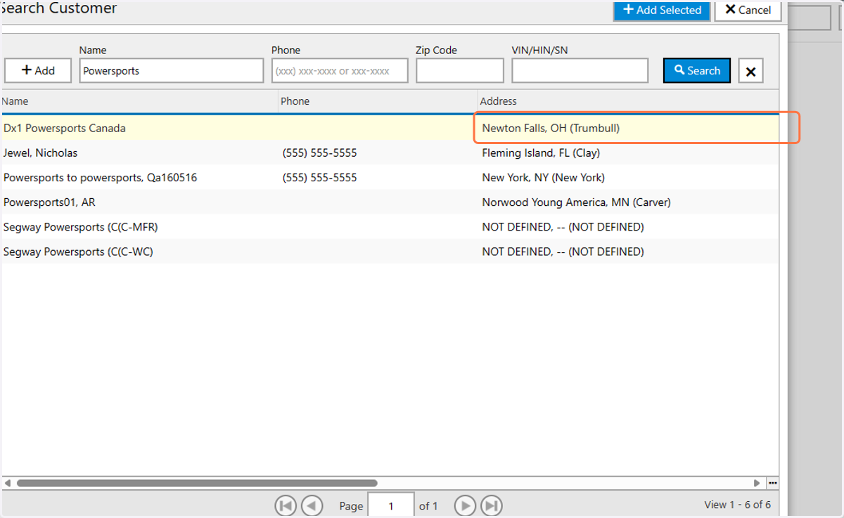 Click on the desired dealer from the list