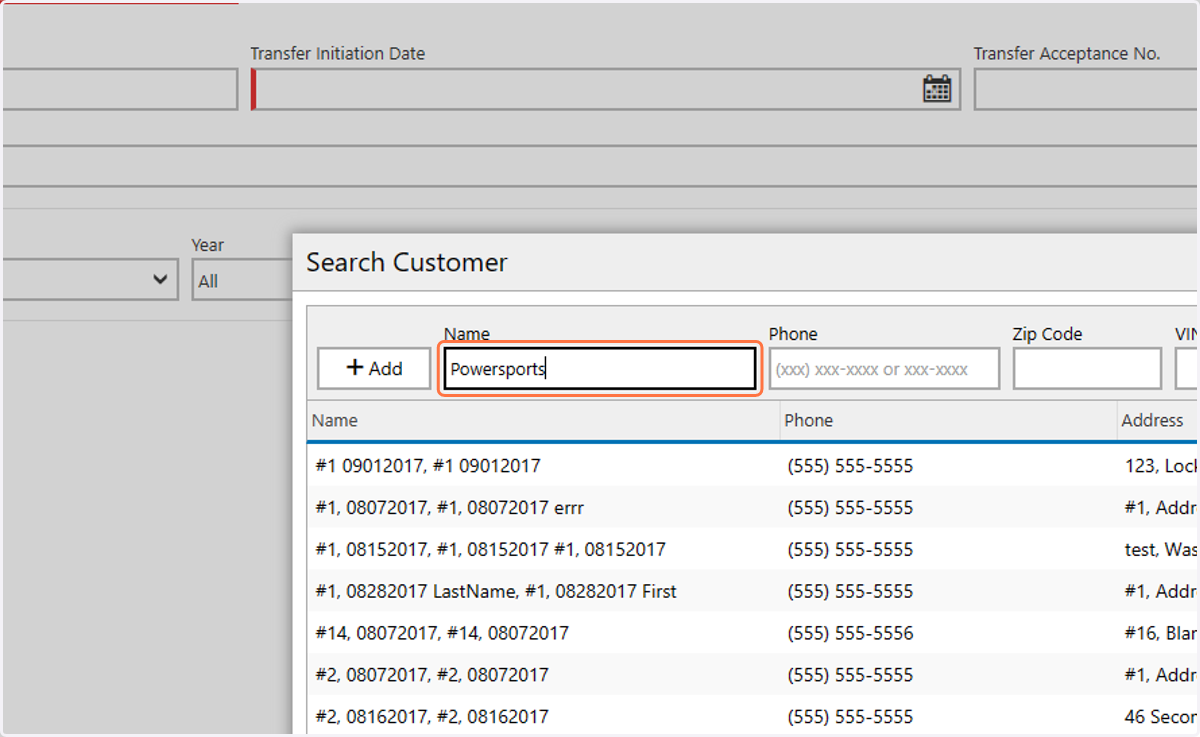 Search for the transferring dealers name