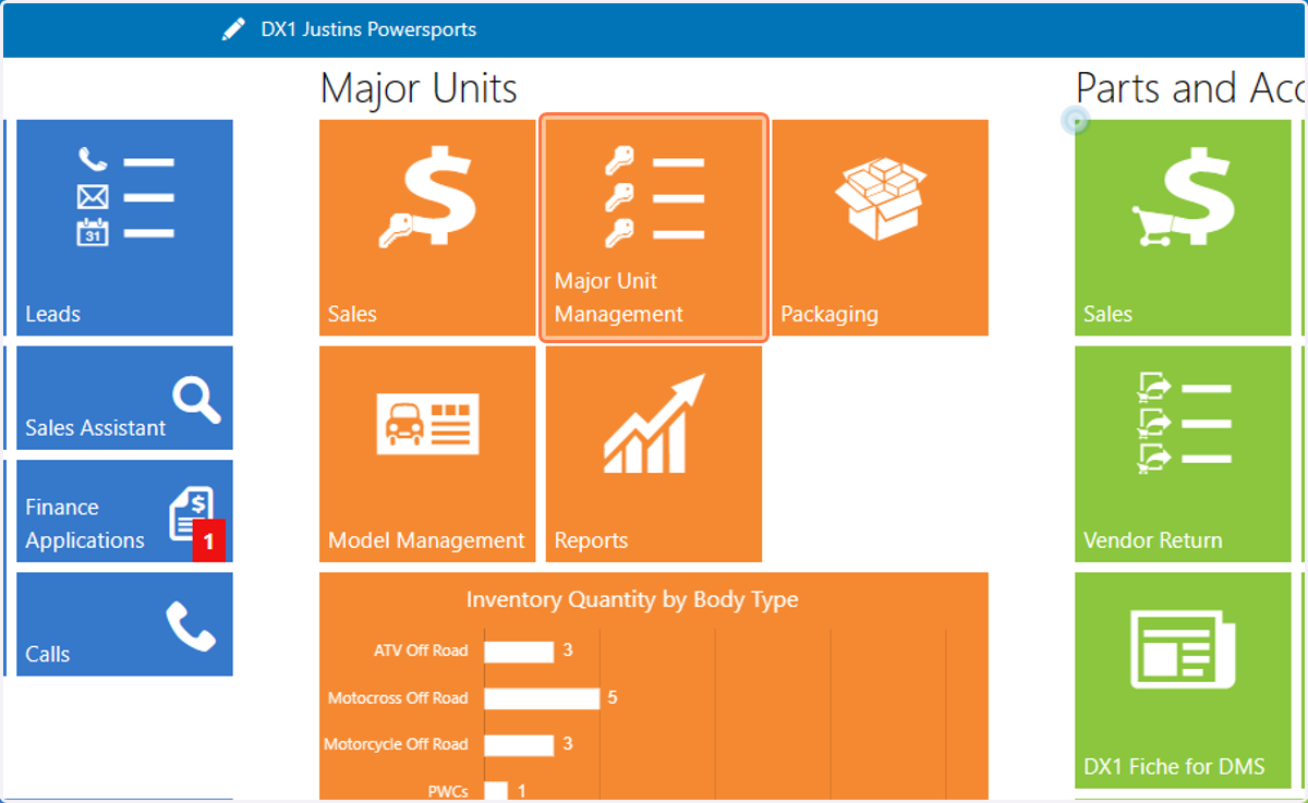 Click on Major Unit Management