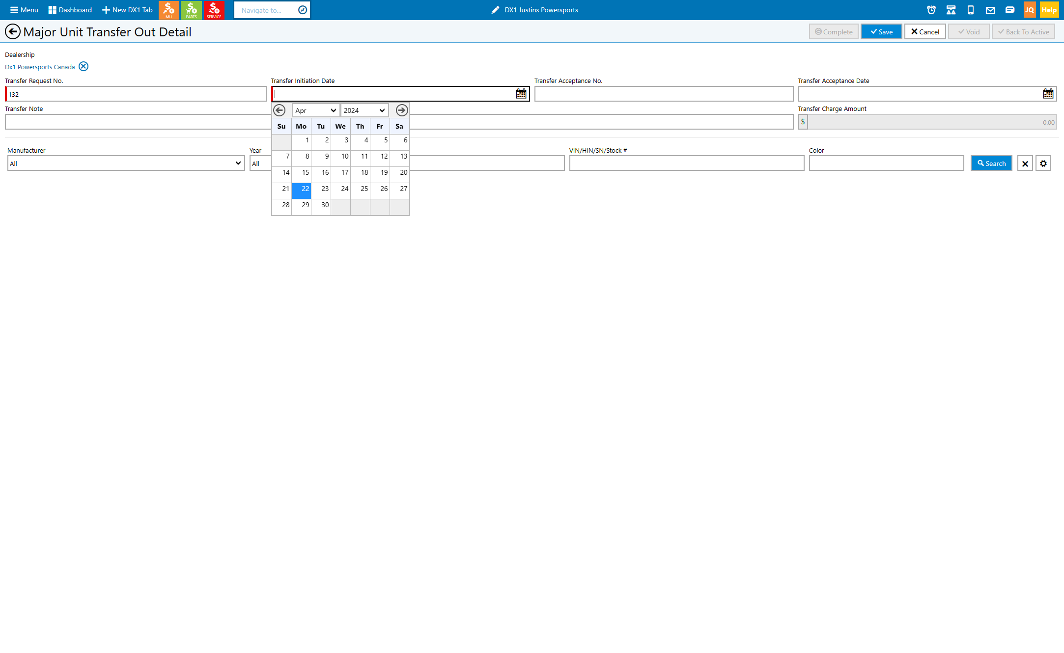 Click on the transfer out date