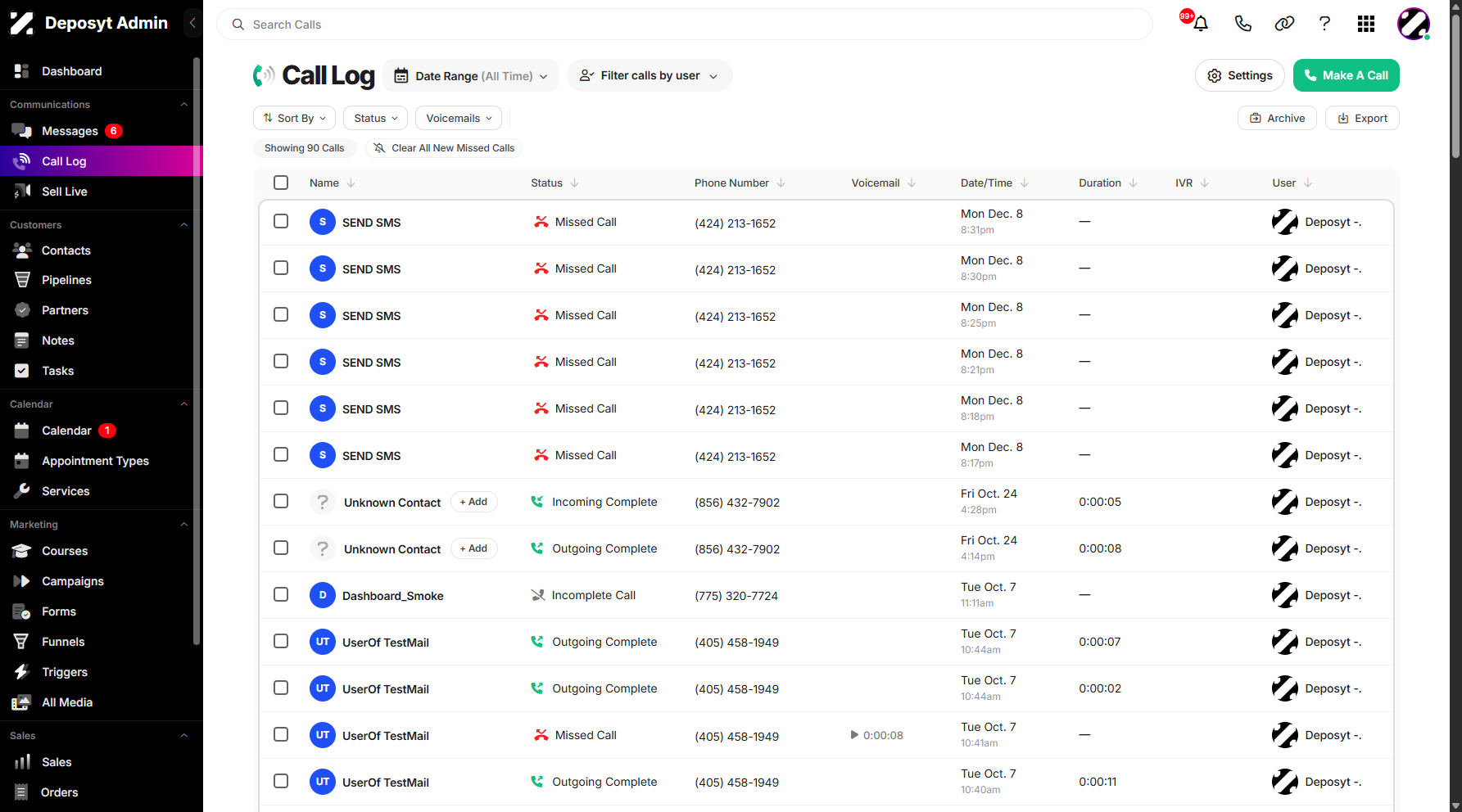 Step 1: On your Dashboard, click on the Call Log tab under the Communications section. 
