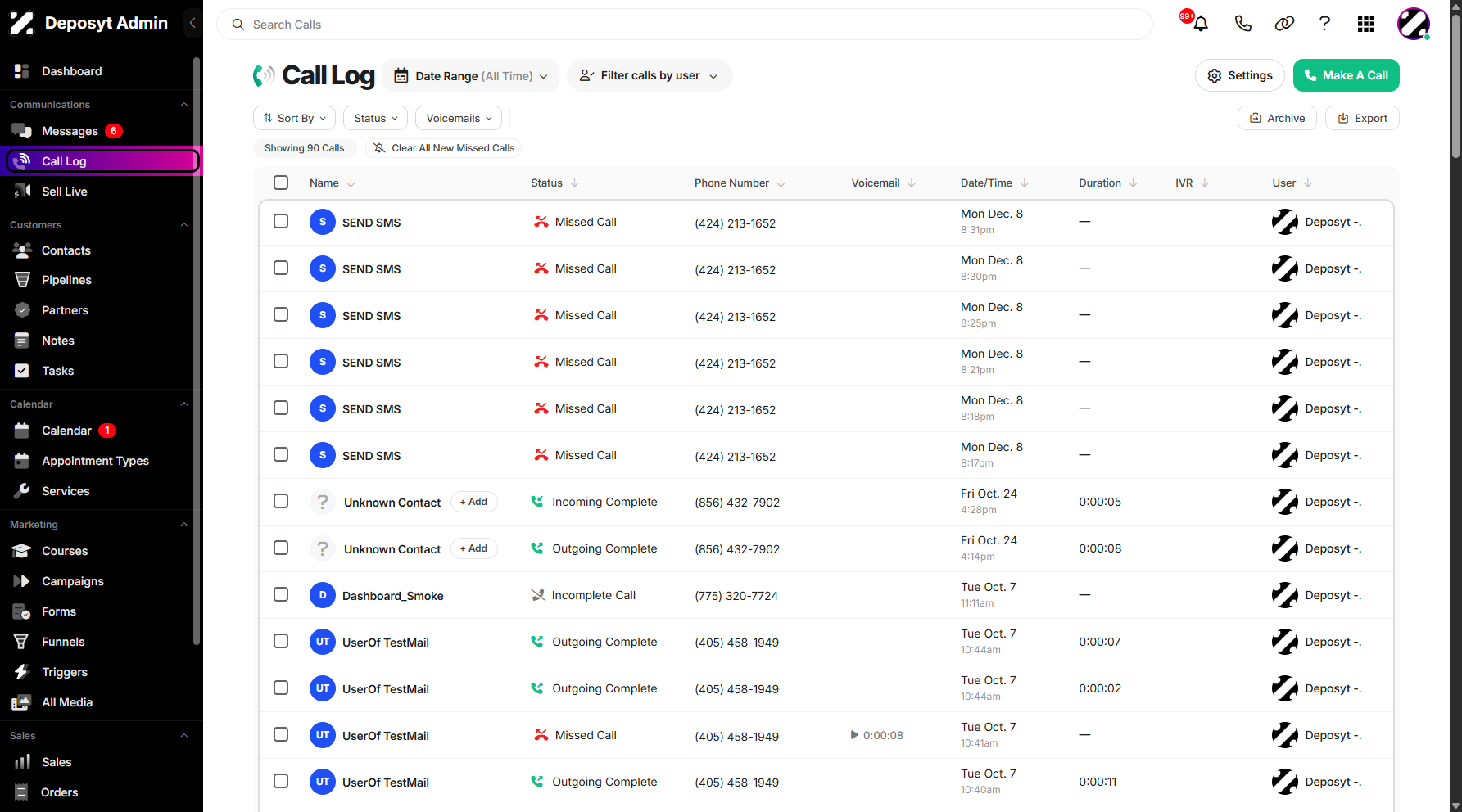 Step 1: On your Dashboard, click on the Call Log tab under the Communications section.