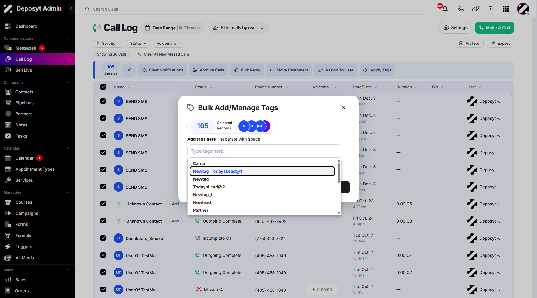 Step 9: Once clicked, all existing tags will be displayed. From here, you can choose the tags you want to apply.