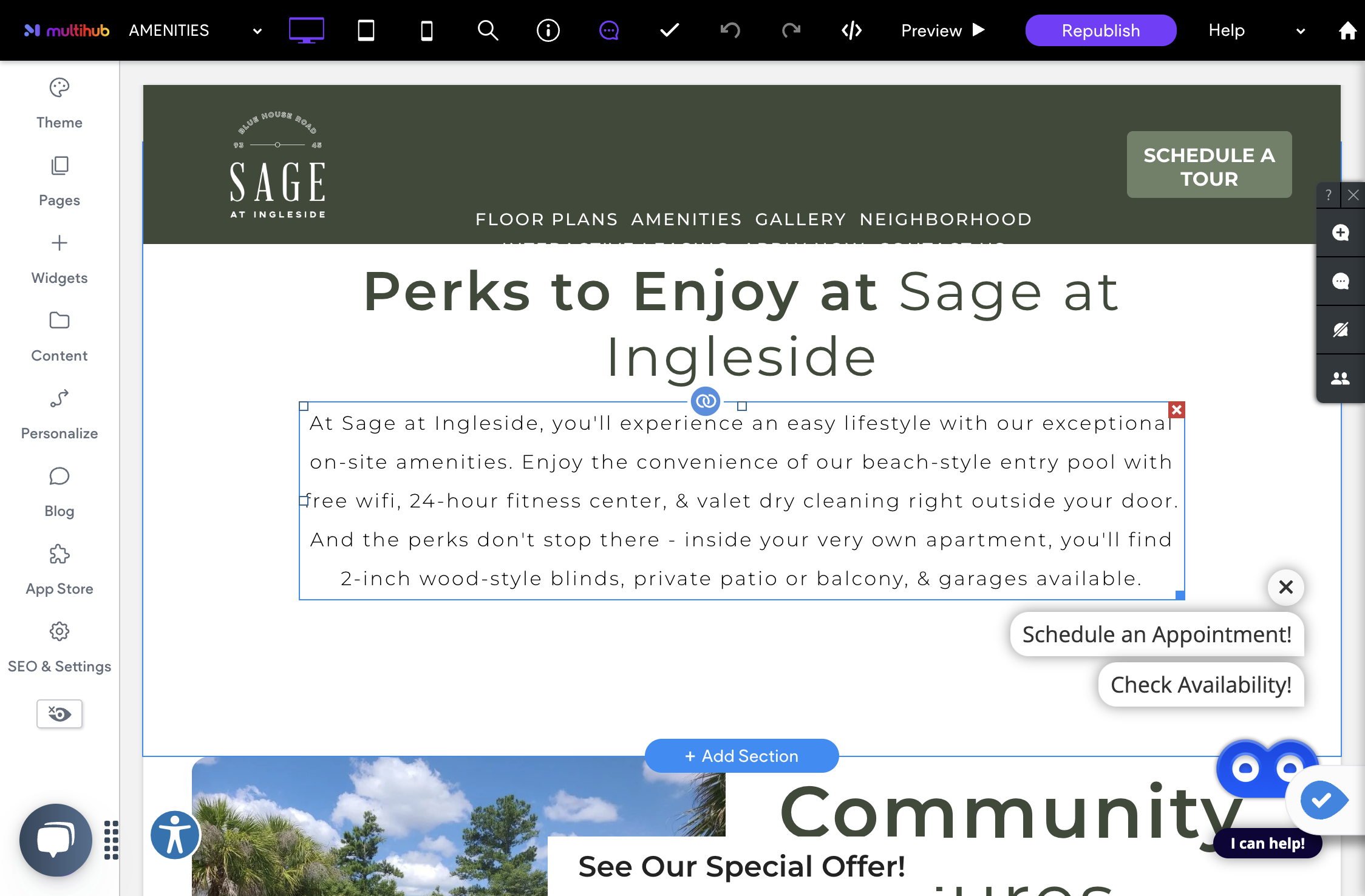 Next, you will want to review the copy throughout the site to ensure any old amenities you may have removed are not mentioned, or that any new amenities you want to highlight are mentioned.