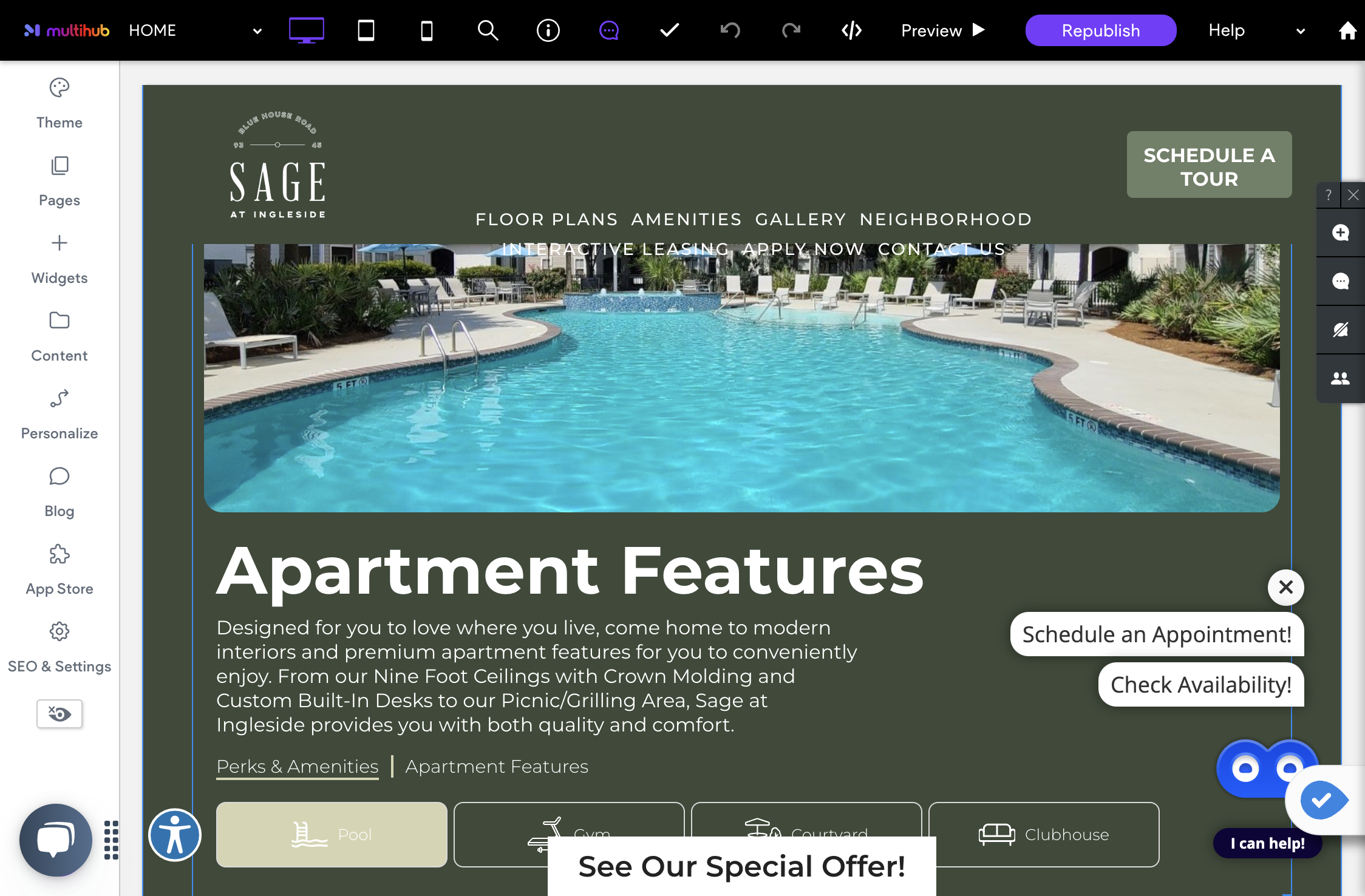 Finally, if you would like to feature a different amenity on the homepage, click on the featured amenities widget