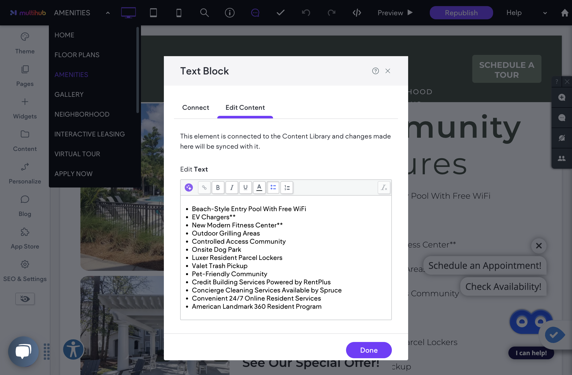 It will pull up the editor box where you can change, remove, or add any amenities
