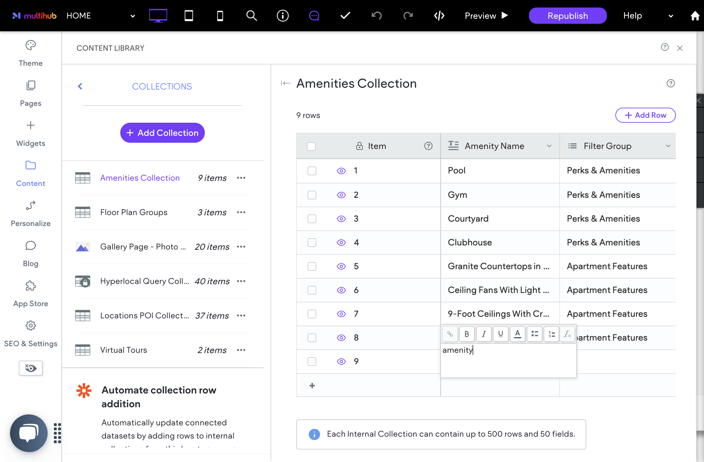 For Amenity Name, type in the name of the amenity