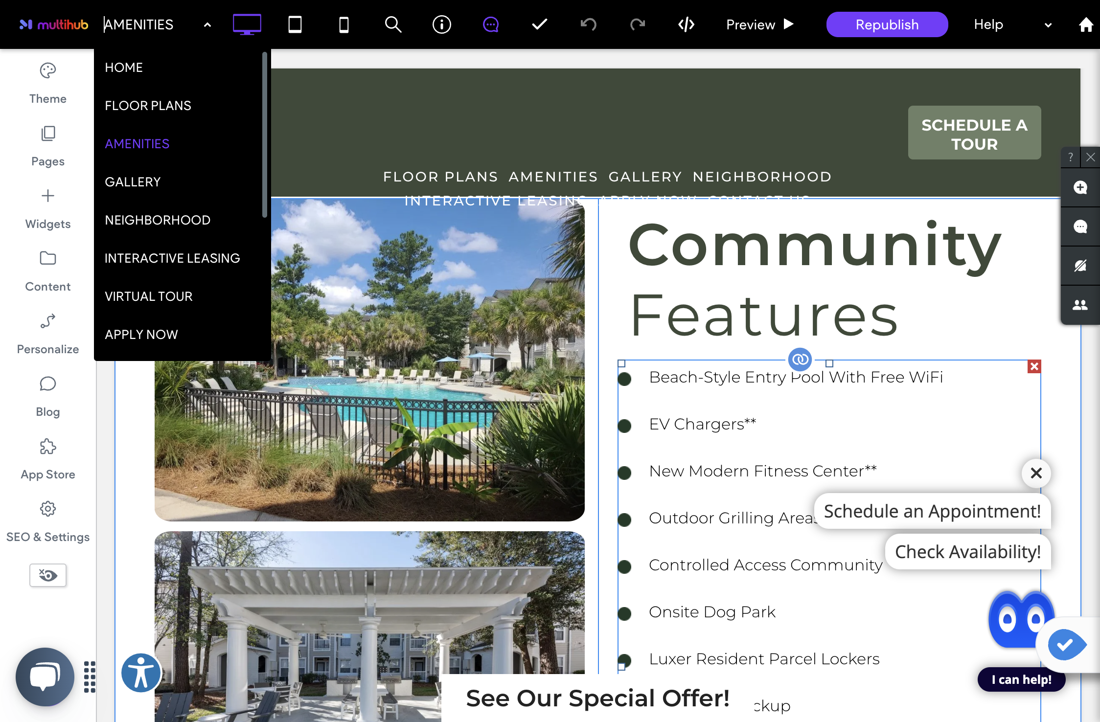 Click on the community features amenities list