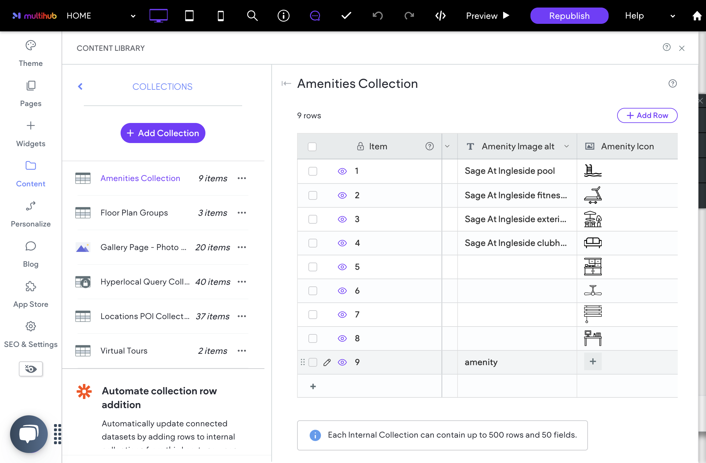 For amenity icon, click on the +