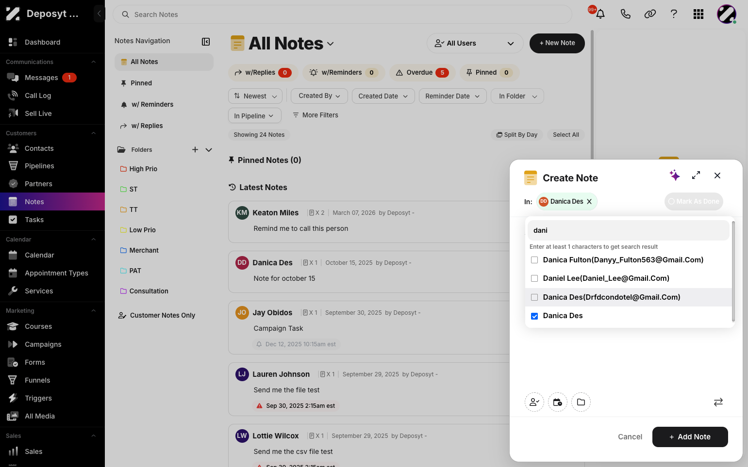 Step 4: You can select a specific contact for the note, or leave it as a general note for the logged-in user.