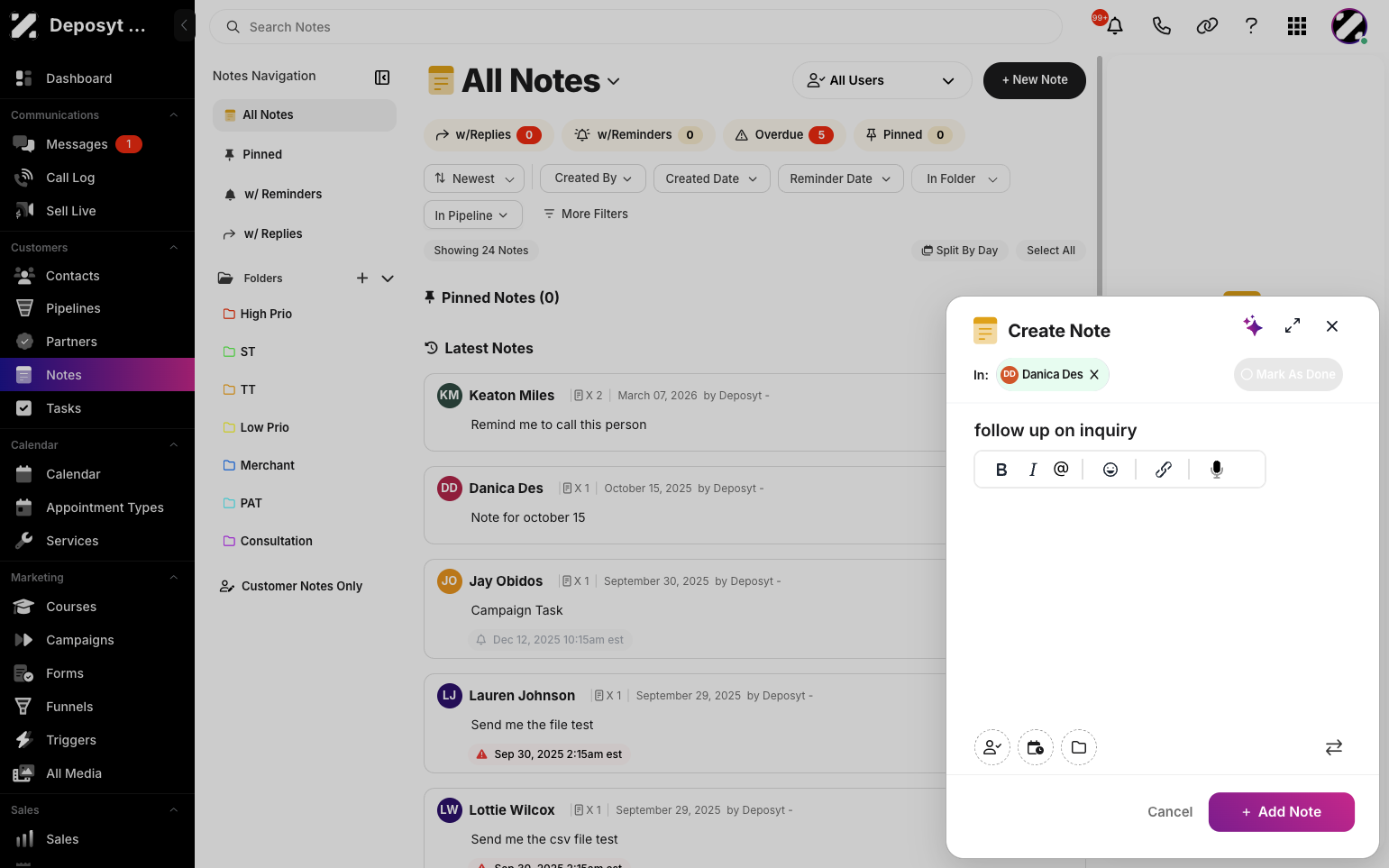 Step 7: When you are done, click the ‘+ Add Note’ button to create the note.