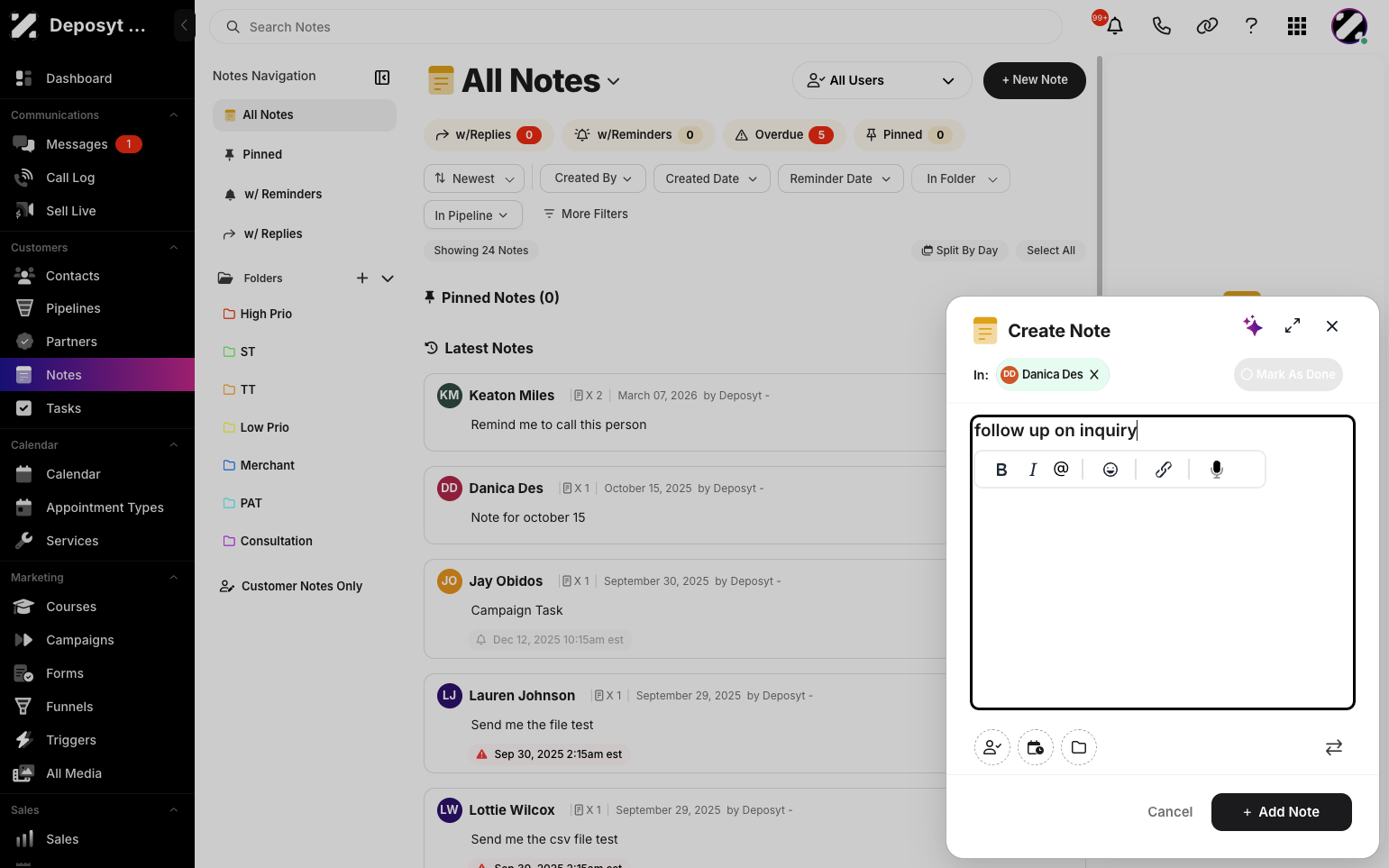 Step 5: In this text box, you can enter your note and use options to bold or italicize text, tag a user, add an emoji, insert or edit a link, or use the speech-to-text functionality.