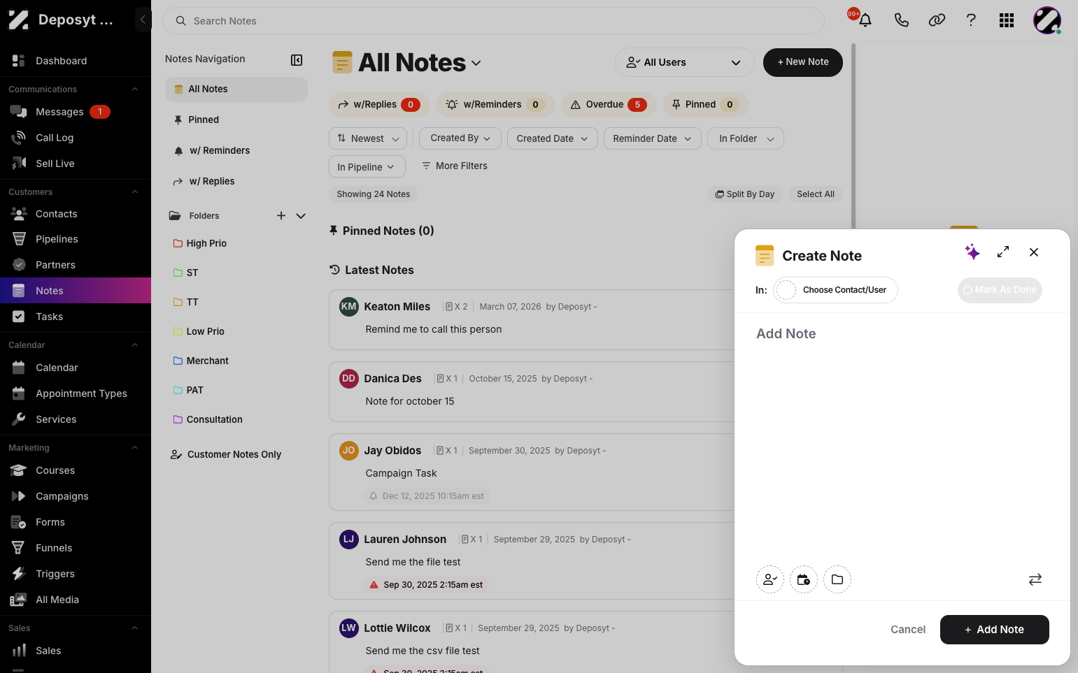 Step 3: A pop-up will appear where you can enter your notes.