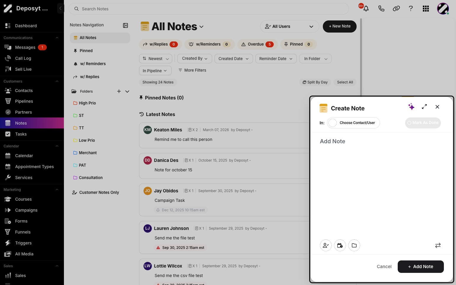 Step 3: A pop-up will appear where you can enter your notes.