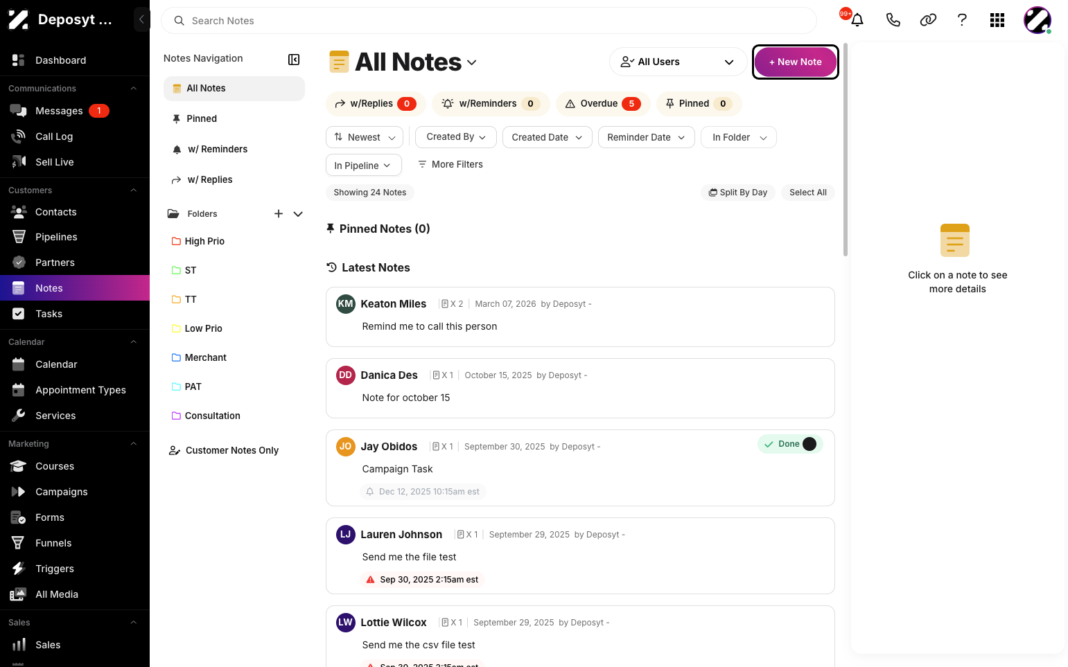 Step 2: Click the ‘+ New Note’ button.