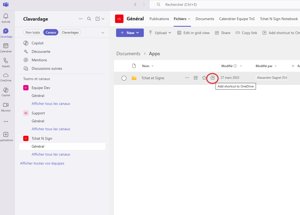 Cliquez sur ajouter un raccourcis OneDrive.