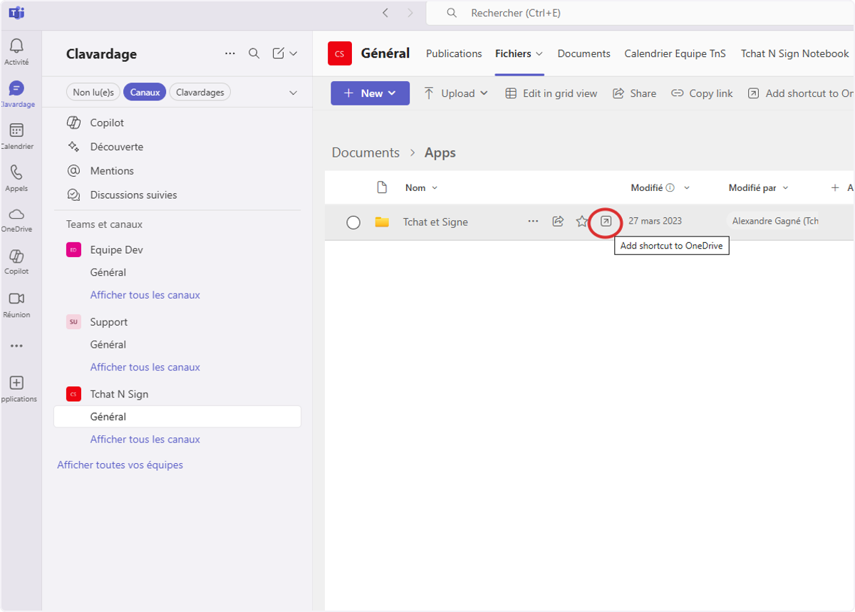 Cliquez sur ajouter un raccourcis OneDrive.