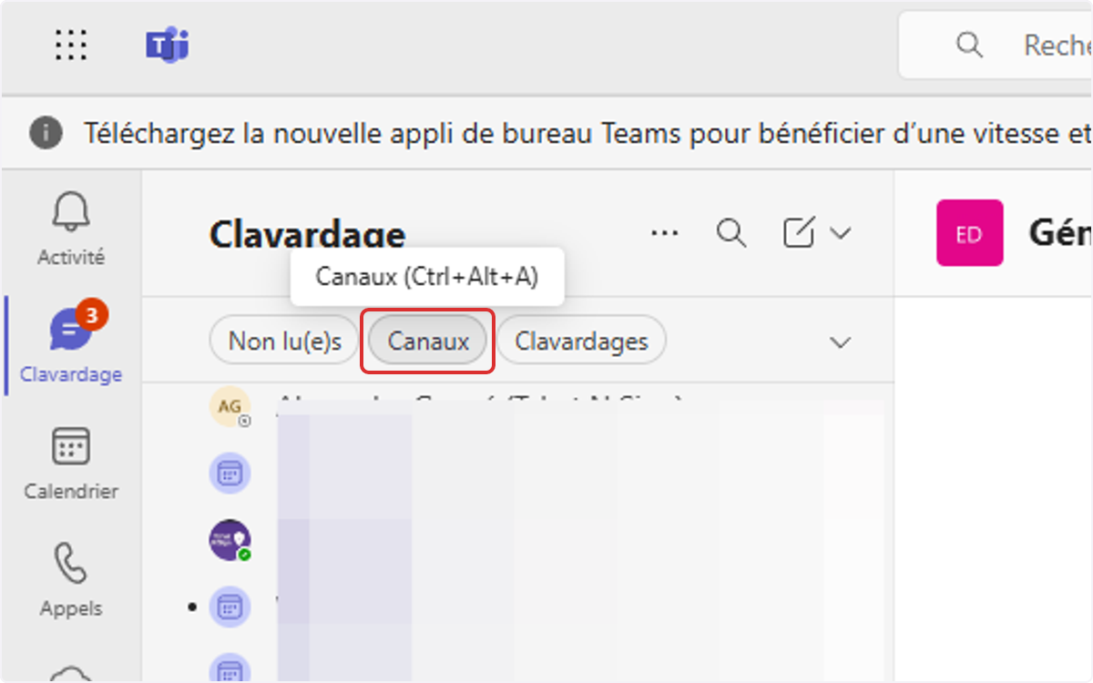 Cliquez sur Canaux.