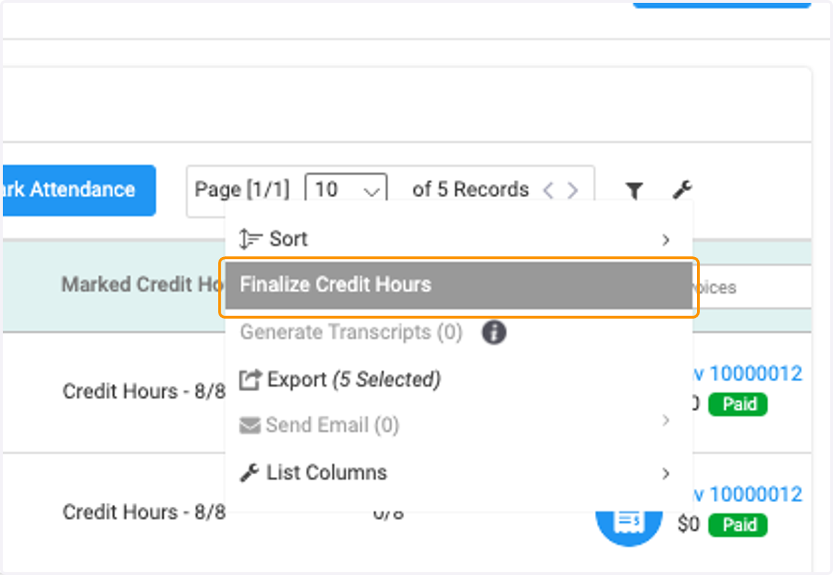 Click on Finalize Credit Hours