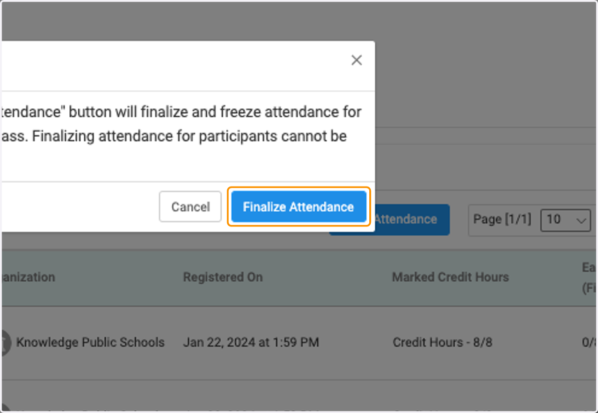 Click on Finalize Attendance