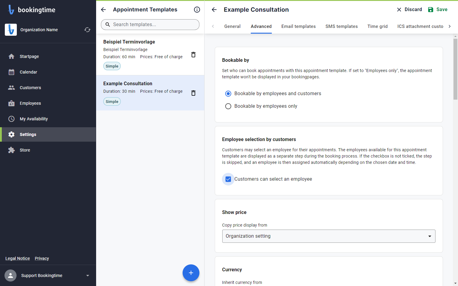 Check the Customers can select an employee box