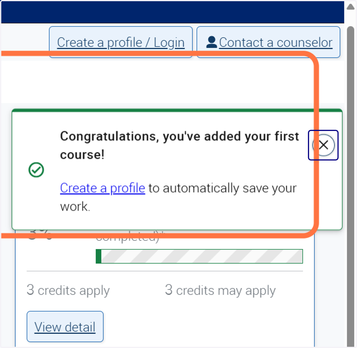 A message will display that you successfully added a course!