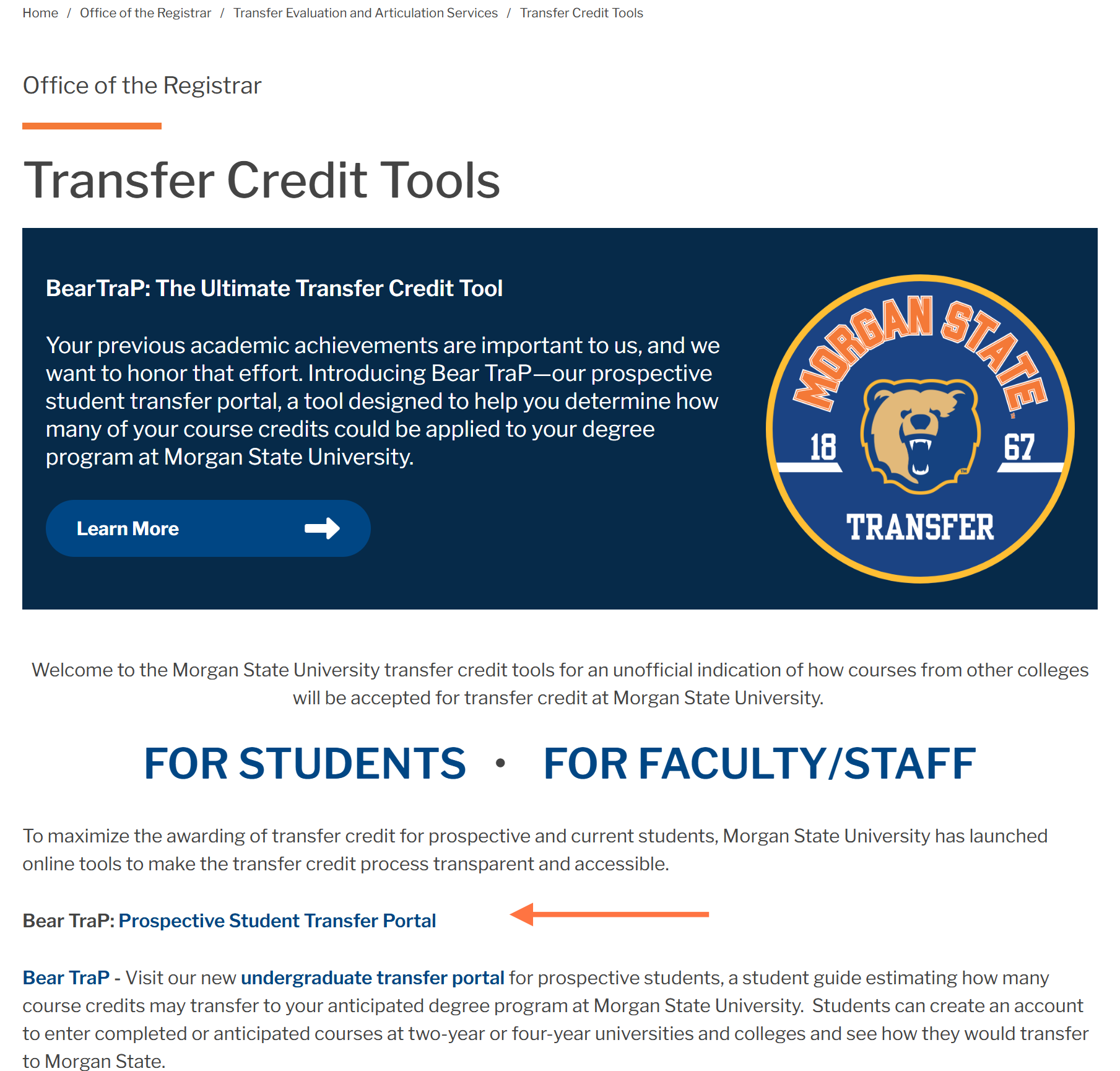 Click on Bear TraP: Prospective Student Transfer Portal