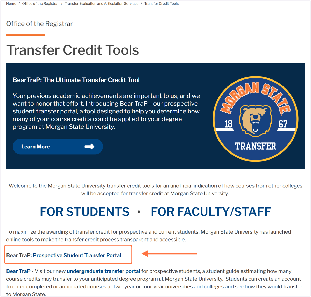Click on Bear TraP: Prospective Student Transfer Portal