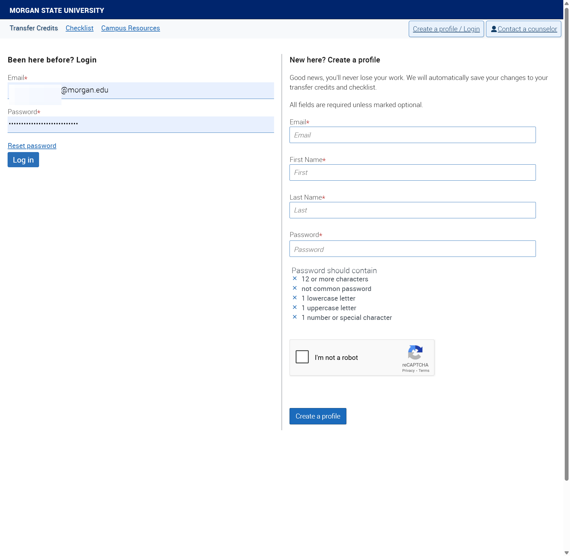 Once you are logged in click on "Transfer Credits" to start