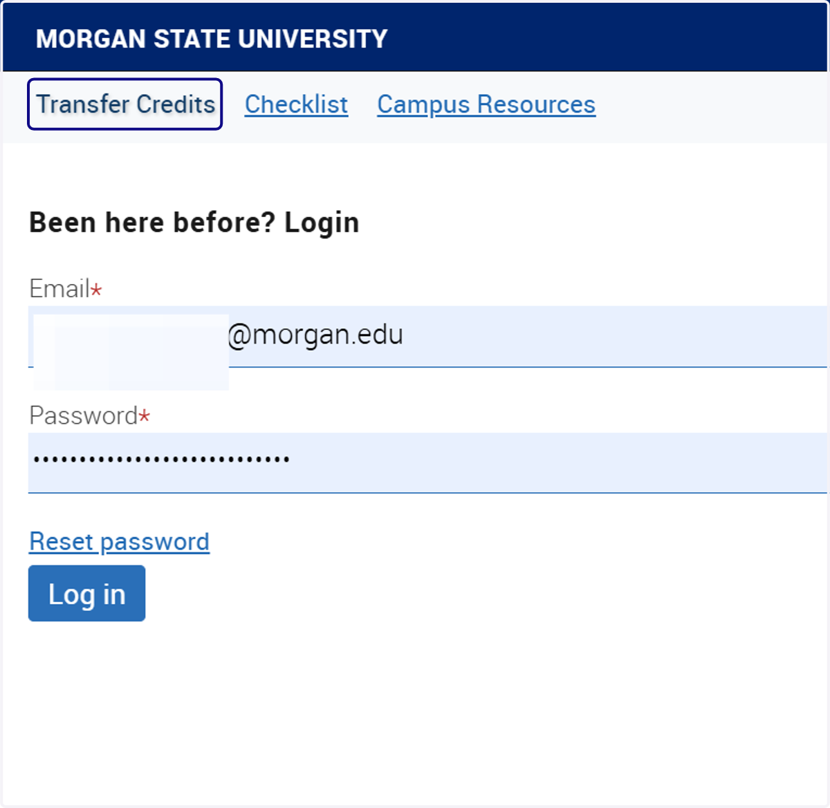 Once you are logged in click on "Transfer Credits" to start