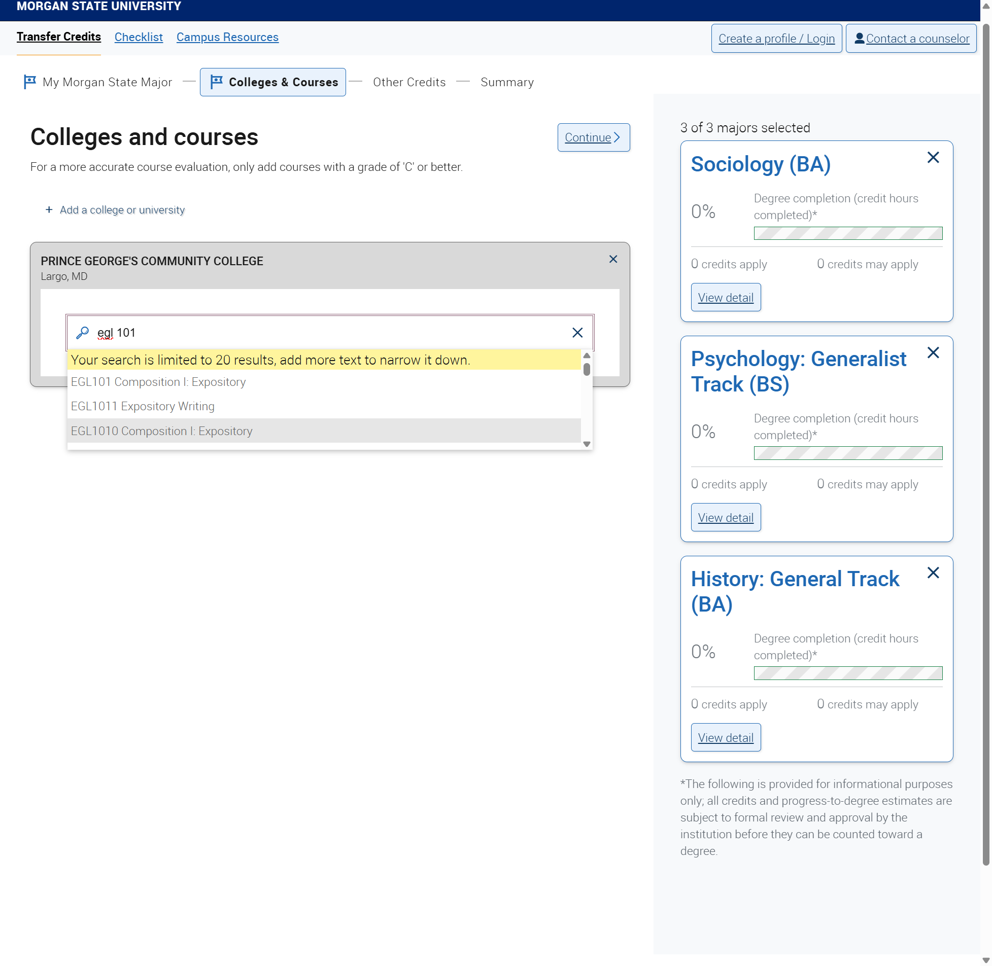 Once you locate the course in the drop-down, select the course.