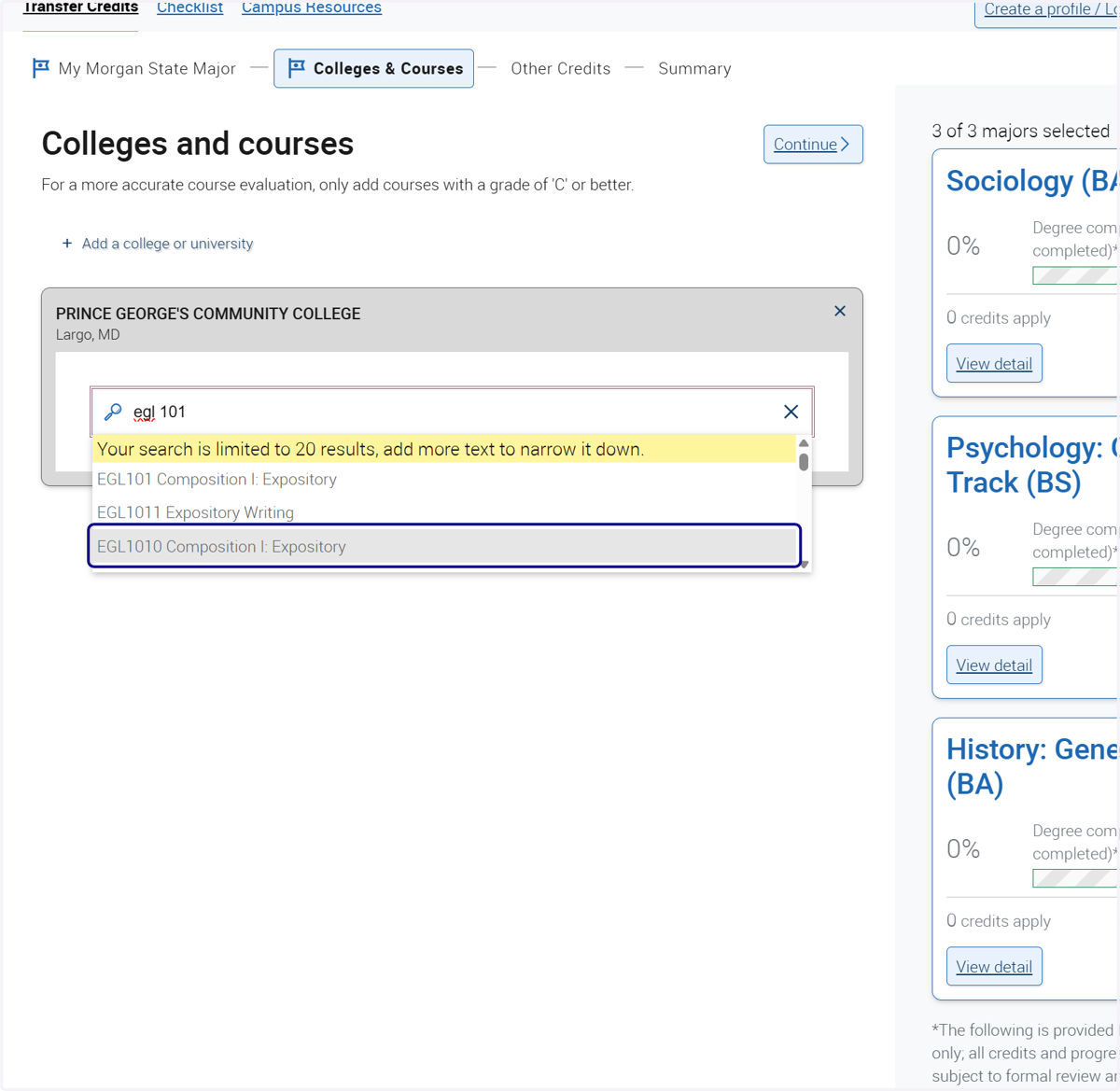 Once you locate the course in the drop-down, select the course.