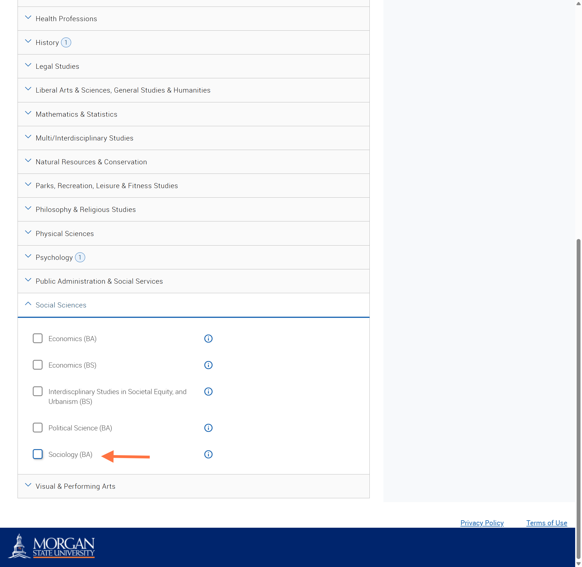 Click on Social Sciences and select Sociology