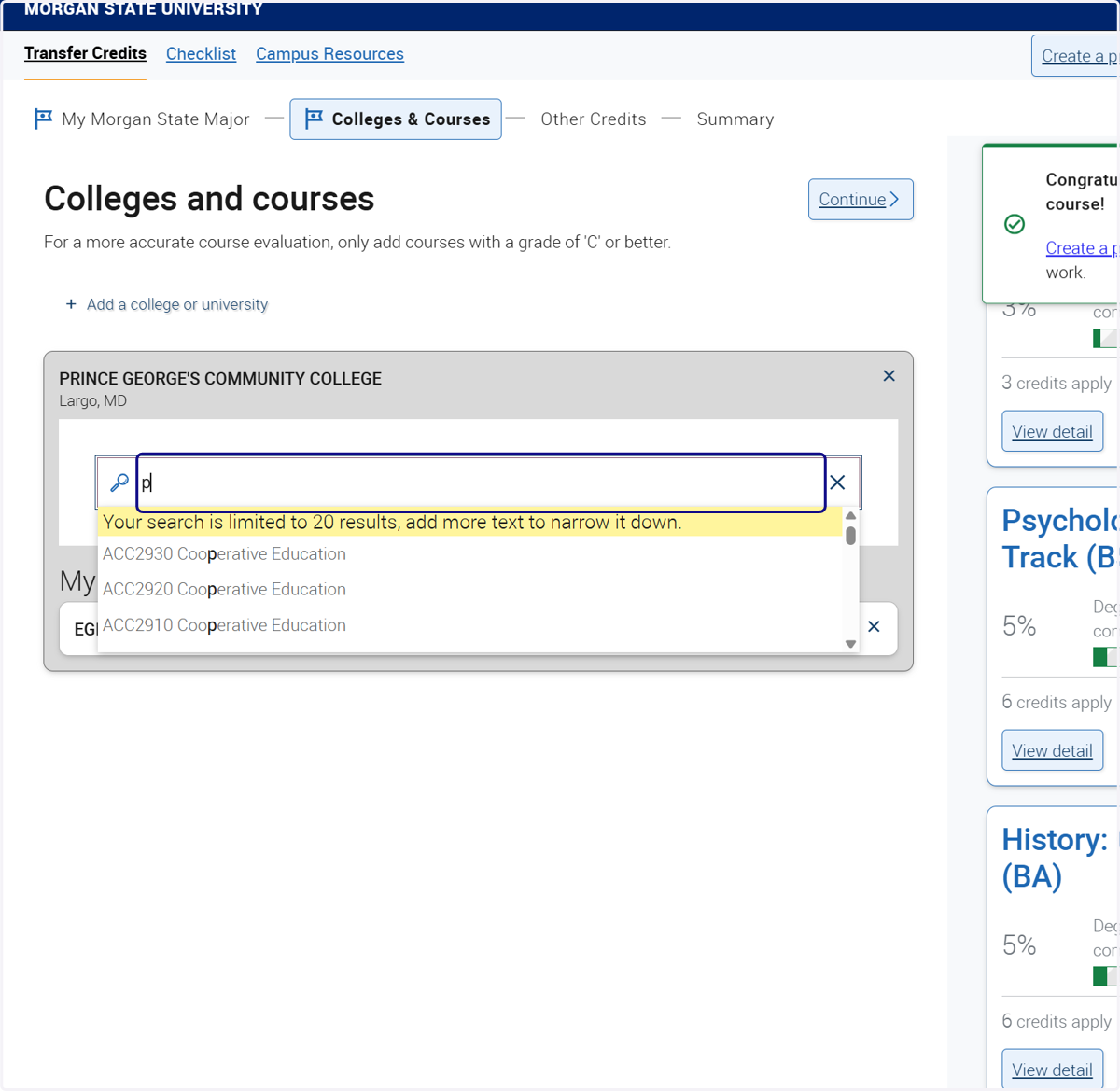 Repeat the steps to continue to add courses from your unofficial transcript.