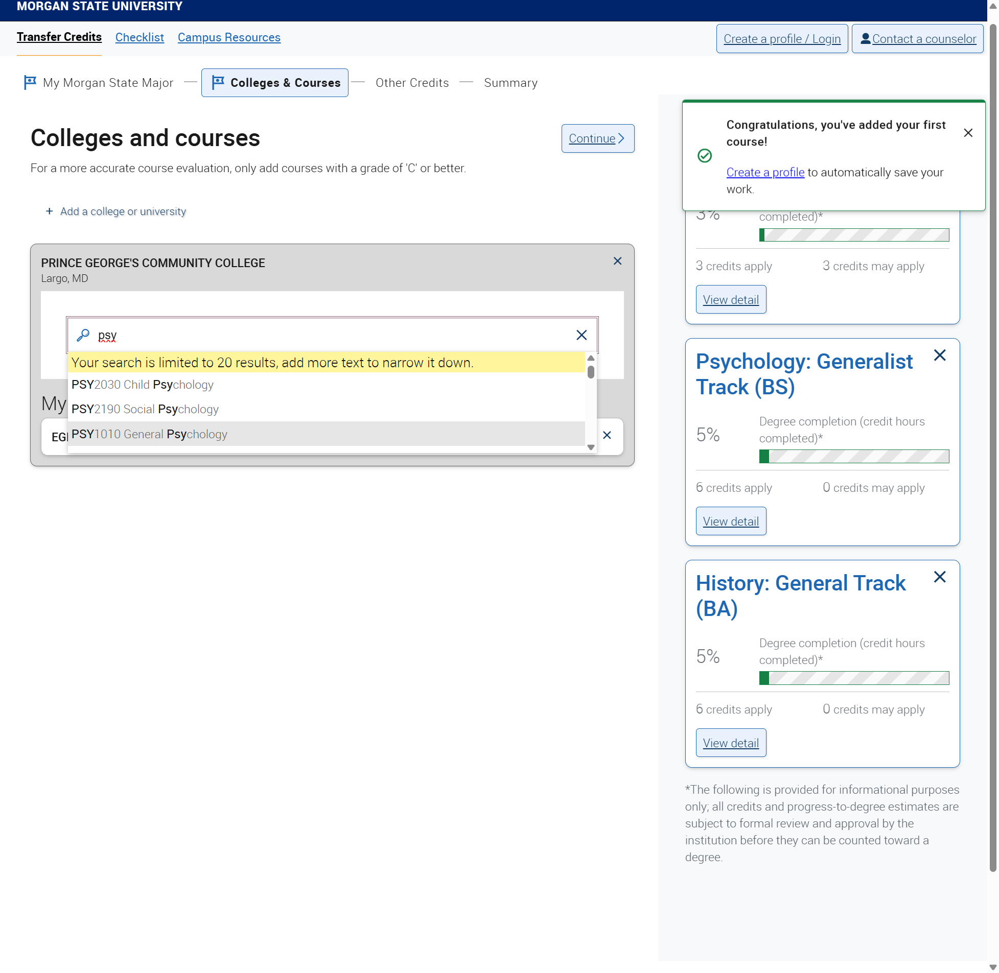 Once you locate the course in the drop-down, select the course.