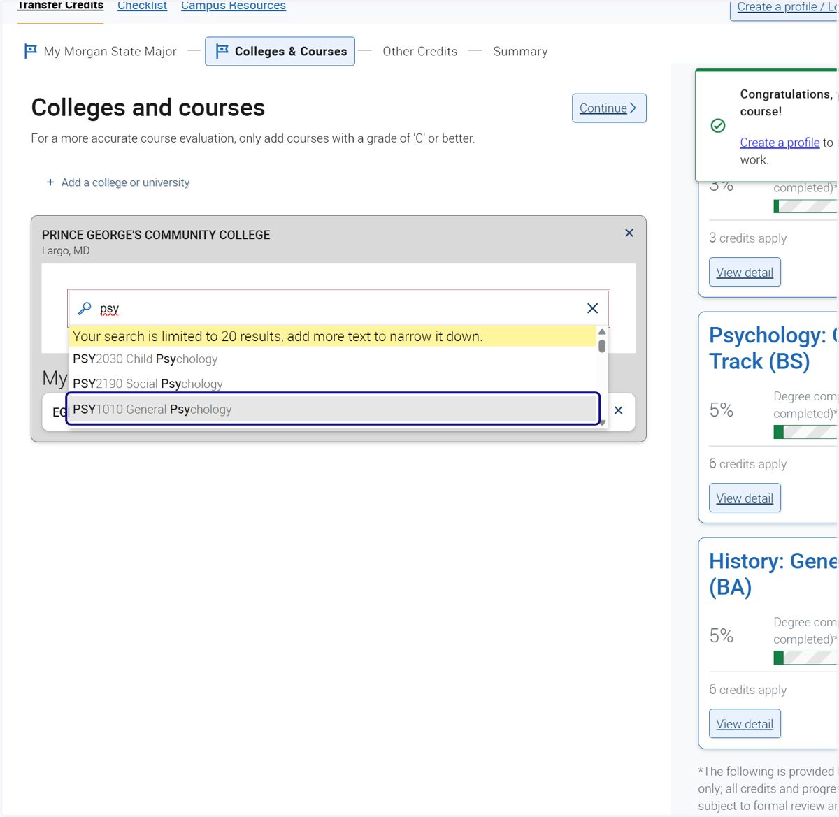 Once you locate the course in the drop-down, select the course.