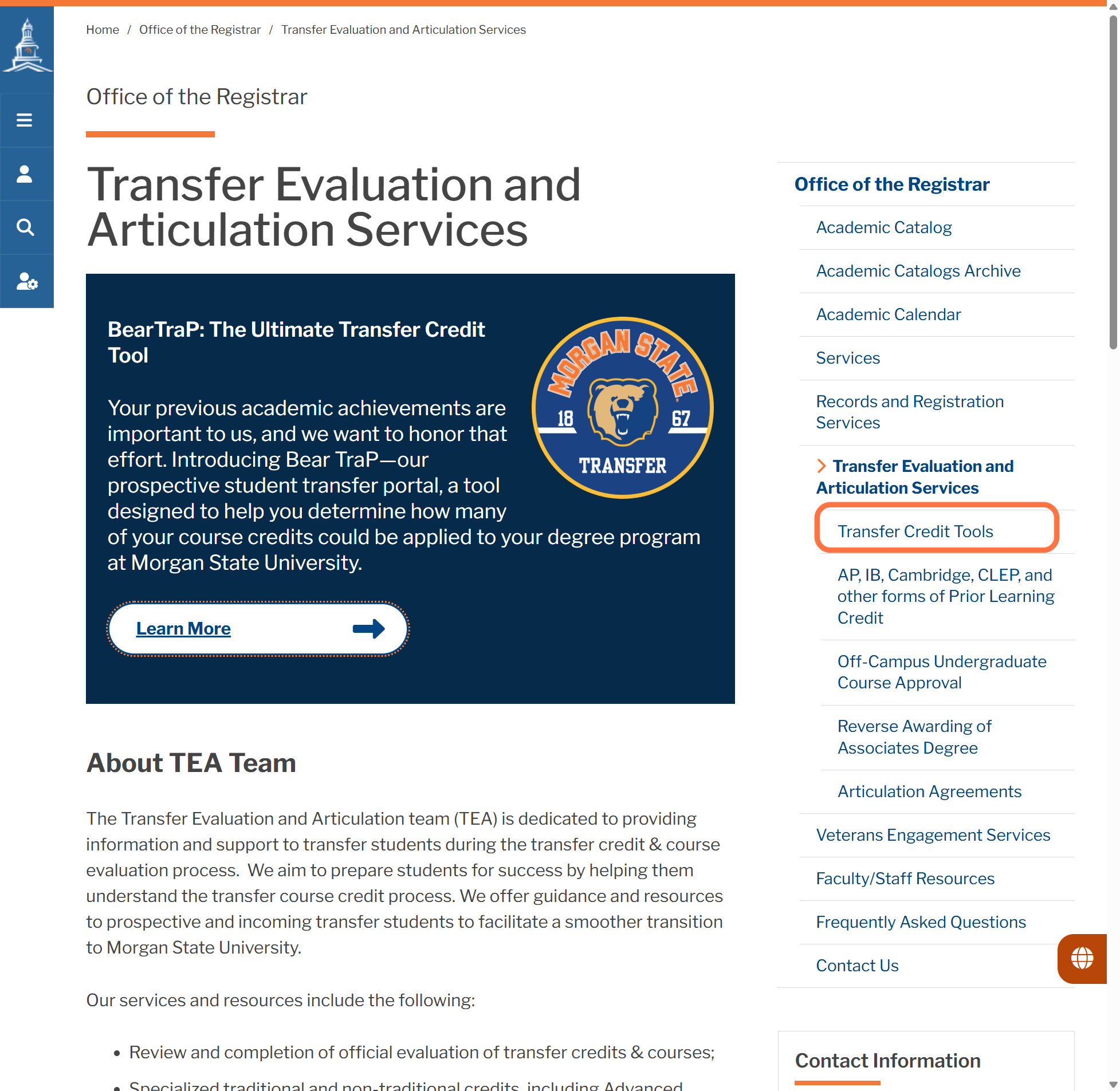 Click on "transfer Credit Tools" on the right side of the webpage.