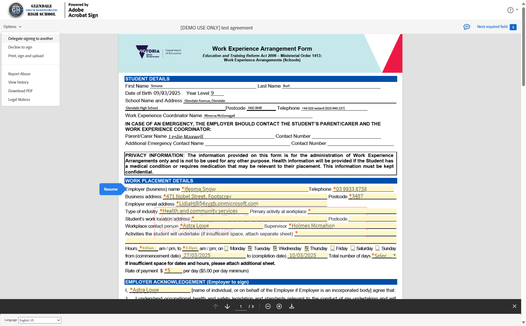 Click on Delegate signing to another