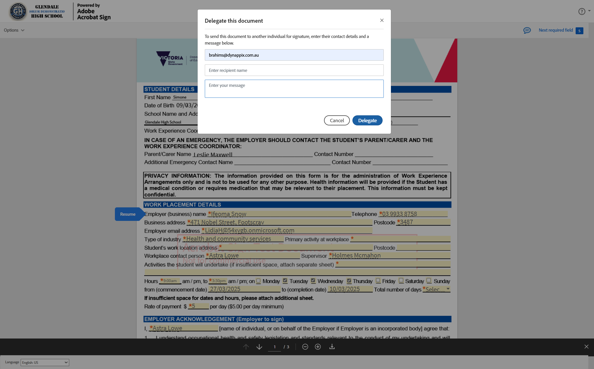 Click on Delegate